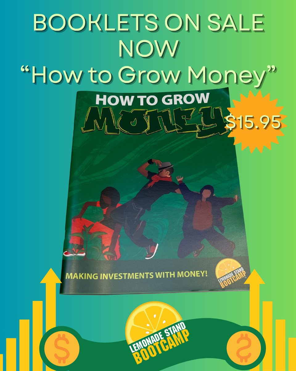 lemonadestdbcmp's tweet image. Let&apos;s teach our youth how to GROW our money through #lemonadestandbootcamp booklets, available NOW in time for the holidays! Click on our sale link to get your own booklet today: zurl.co/X0evE  

#investment #business #finance #youth #holiday #gift #money #moneytips