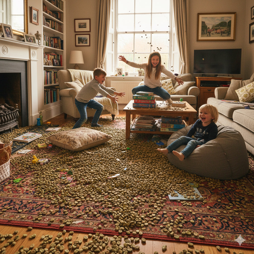 host_bits's tweet image. We don’t play the floor is lava, in this house it’s the floor is fava beans