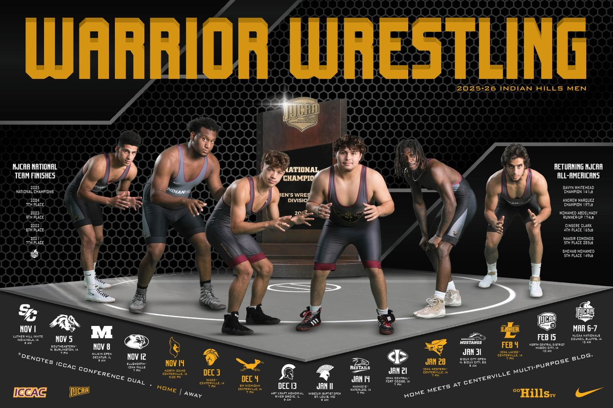 WITHOUT FURTHER ADO! Here’s the schedule posters for our defending <a href="/NJCAA/">NJCAA</a> National Champion Men’s and Women’s <a href="/IHCCWrestling/">Indian Hills Wrestling</a> squads.  Both rosters are loaded and ready to make another run at the hardware! 🏆🏆

#WeAreWarriors | #WarriorNation

<a href="/PosterSwag/">Poster Swag</a>