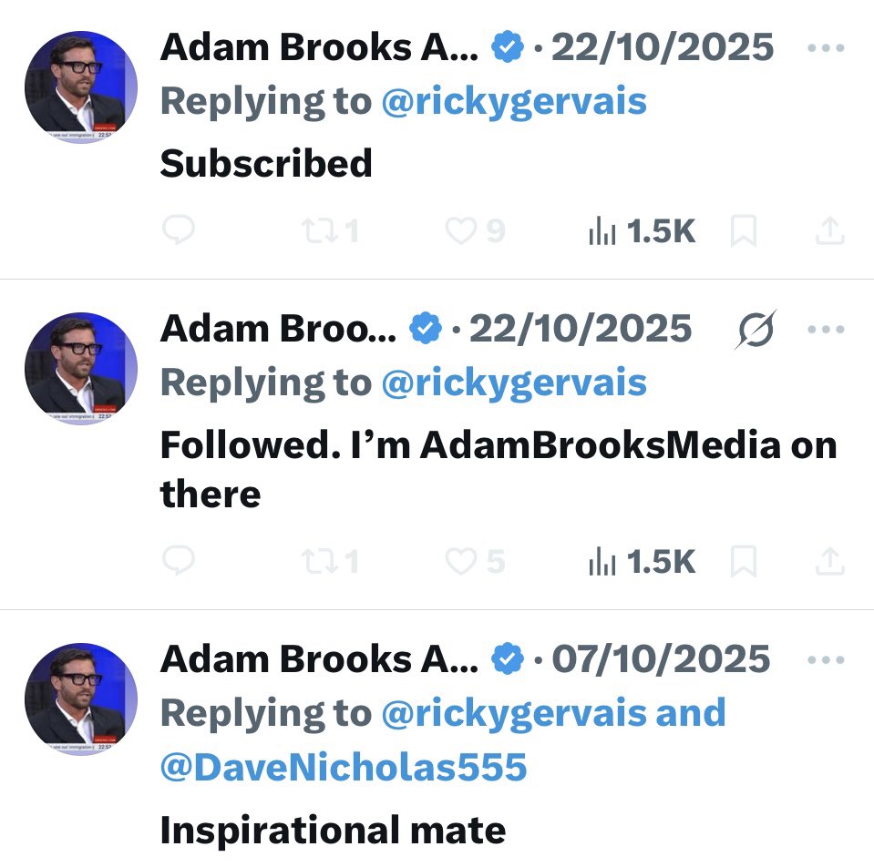 Adam Brooks’s latest crush is Ricky Gervais!