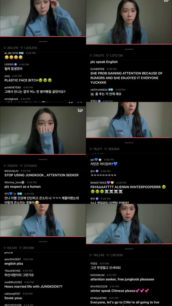 armys hrssing Winter directly on her own live over a baseless &amp; already debunked rumor insinuated by their own fandom y’all cannot be human this is disgusting