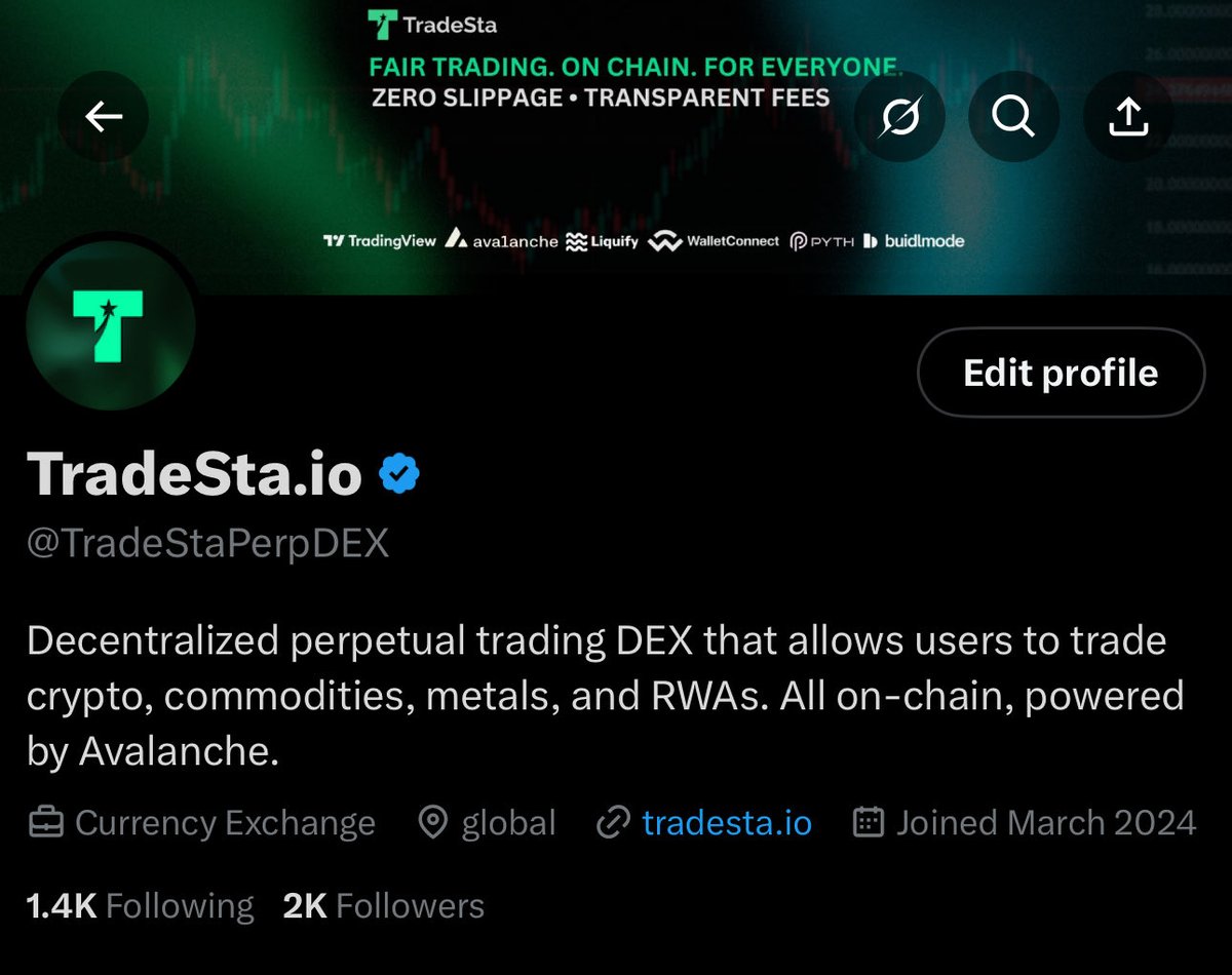 TradeStaPerpDEX's tweet image. We just hit 2,000 followers!

Completely organically, all thanks to you 🔺

To celebrate, we’re giving away $200 USDC split between 2 winners!

How to enter:

1️⃣ Follow @TradeStaPerpDEX
2️⃣ Quote retweet this post &amp;amp; tell us why you like using TradeSta
3️⃣ Tag 3 friends who should…