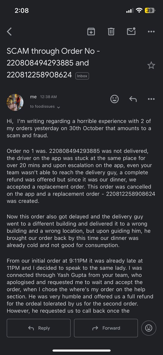 madihafkhan's tweet photo. @SwiggyCares @Swiggy so disappointed with your customer service. Please help with the attached problem and provide me with an instant refund. Done with your fraudulent delivery agents. https://t.co/kFrPIei1y3