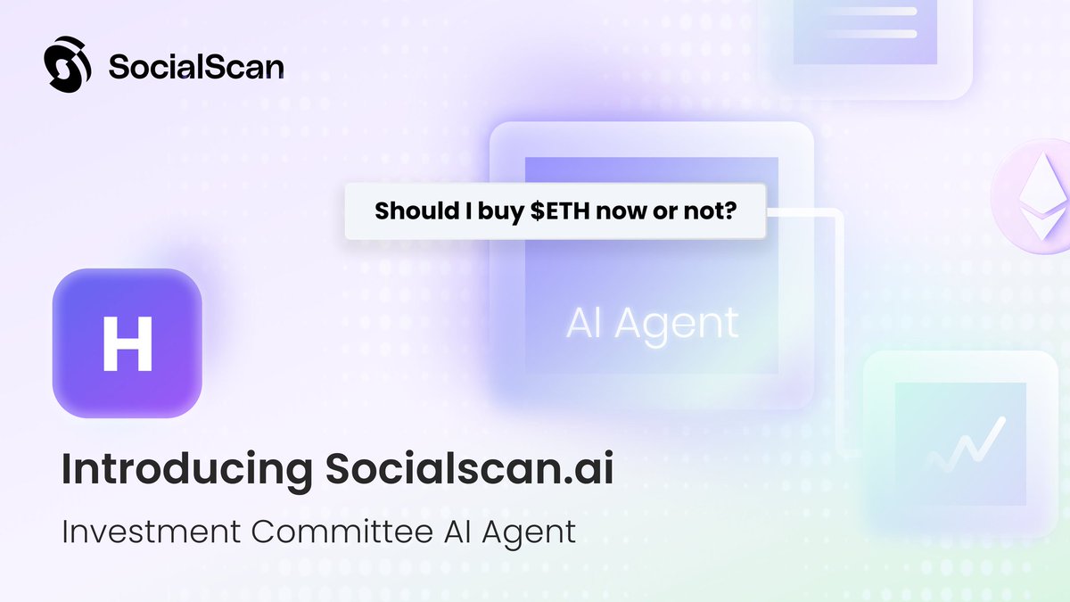 Introducing SocialScan.ai — the go-to AI agent for crypto investing.

💡 Investment Committee Agent → helps you decide when to buy, hold, or wait.
⚡ Event Impact Agent → Analyses how news or tweets move token prices.  Start at <a href="/socialscan_io/">SocialScan</a>
#AI #Bitcoin #Crypto #DAY