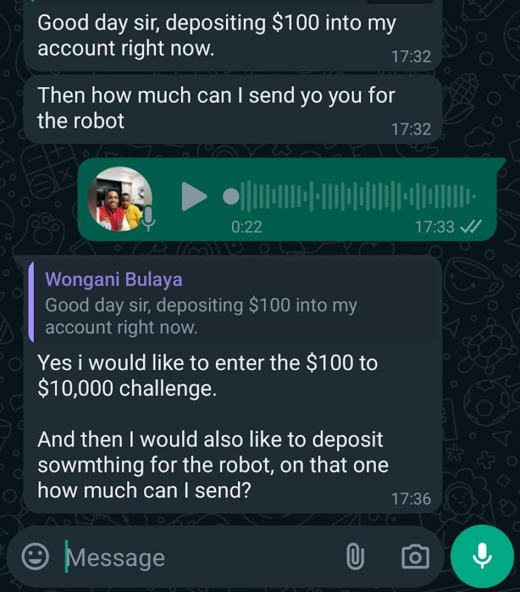 Deposit - 100$ / R1800 to Profits - 10000$ / R180 000 Challange is back.

I'm taking only 3 accounts. Do yourself a favor and never miss a chance to be financially successful 💯