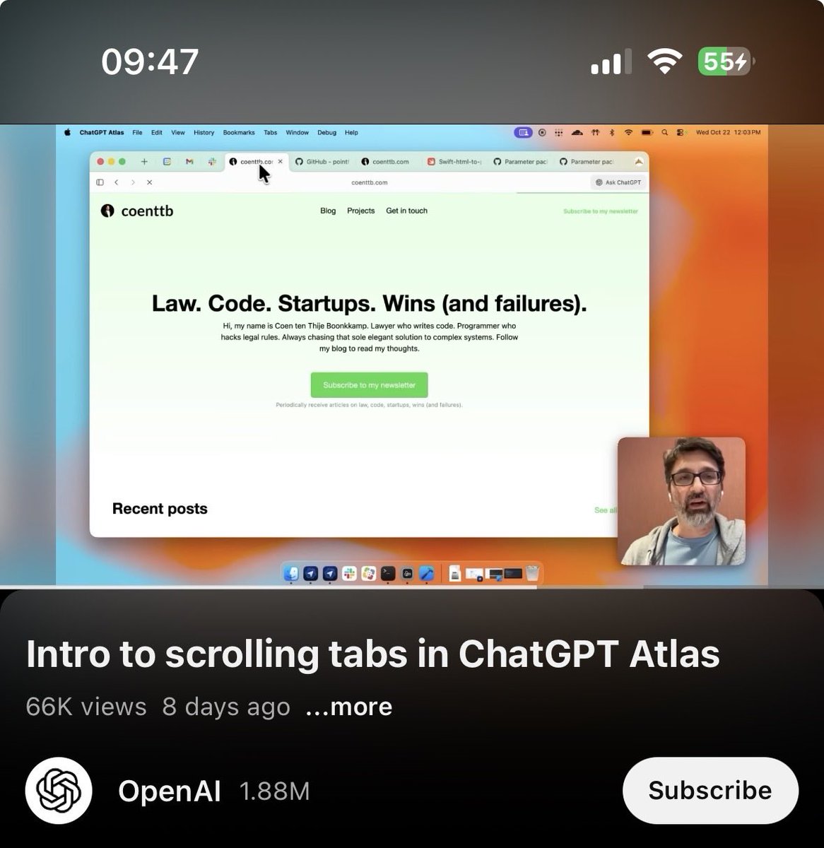 Unbeknownst to me I got featured by <a href="/OpenAI/">OpenAI</a>, thanks <a href="/sama/">Sam Altman</a>!

youtu.be/nEwLBO8e0Dw?si…