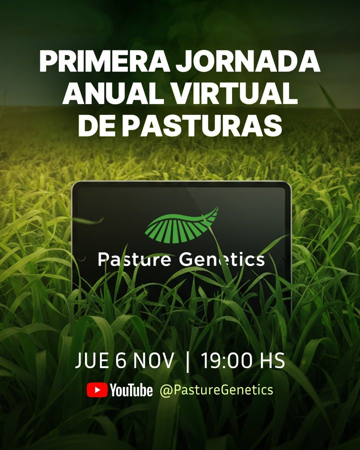 Primera Jornada Anual Virtual de Pasturas.
Entrevista de Estela Apollonio y Horacio Jaume a nuestro Director de Investigación y Desarrollo.
Aqui los detalles de la actividad que realizaremos el próximo jueves 6/11 a las 19 horas por YouTube📽️
Link: tinyurl.com/bdvk4xs3