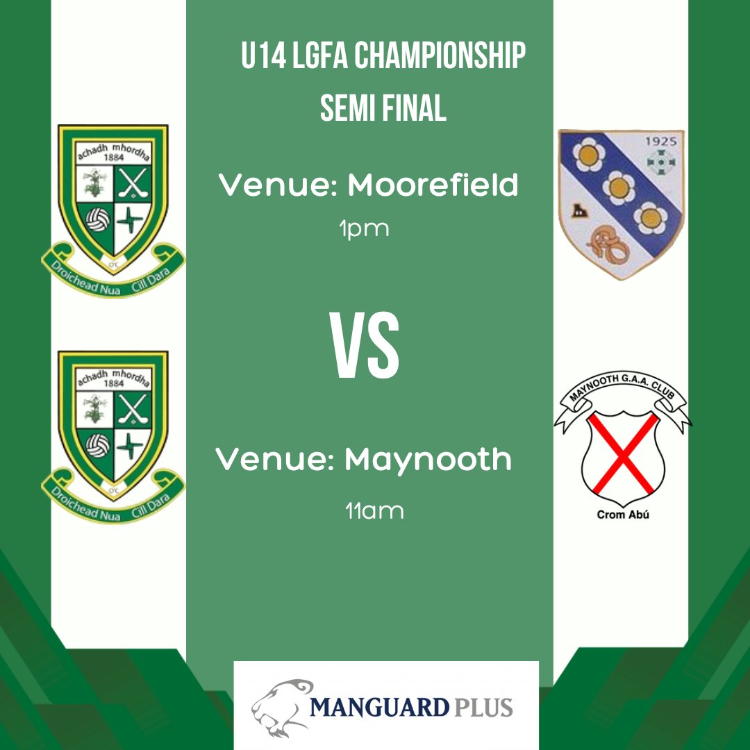 Best of luck to both of our U14 Ladies teams in their Semi Finals today. 

Moorefield v Maynooth 
Venue: Maynooth, 11am 

Moorefield v Carbury 
Venue: Carbury, 1pm

Come support our teams and management!
Achadha Mhordha abú 🇳🇬 
#Moores2025