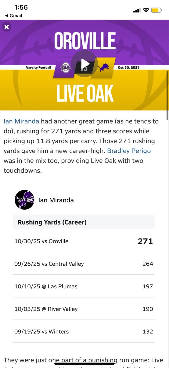 Ian Miranda 
Live Oak High School 
RB / FS 
5’11 175 
<a href="/IanMiranda2441/">Ian Miranda</a>