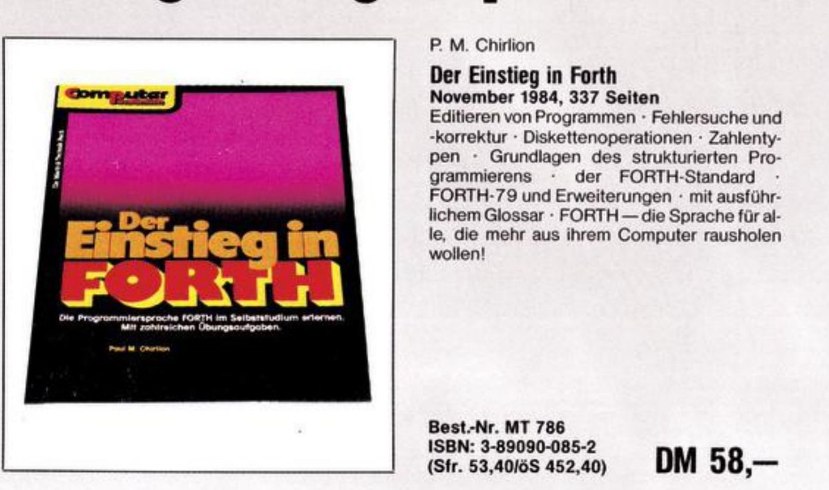 Retrojournal_de's tweet image. 🧠„Der Einstieg in FORTH“ (1984) – Für alle, die wirklich wissen wollten, was ein Stack ist 😅
FORTH-79, Glossar, Disketten-Operationen und mehr.
Preis damals: 58 DM!
Suche das Cover (Vorder- und Rückseite) für meine  Datenbank?📘
#Retrogaming #RetroBooks #FORTH #Homecomputer