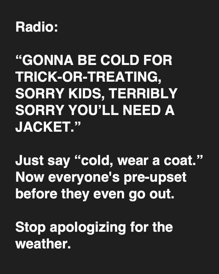 scruffydrones's tweet image. EMOTIONAL CONTAGION + NARRATIVE PRIMING
Plants a negative expectation
Before they even step outside, the seed is planted that the night is &quot;ruined&quot; by cold.
#EmotionalContagion #NarrativePriming #Psychology #MentalHealth #PositiveMindset #Storytelling