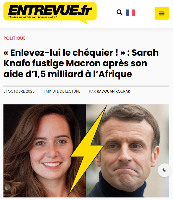 « Enlevez-lui le chéquier ! » : Sarah Knafo fustige Macron après son aide d’1,5 milliard à l’Afrique

➡️ L'article d'Entrevue : entrevue.fr/politique/enle…