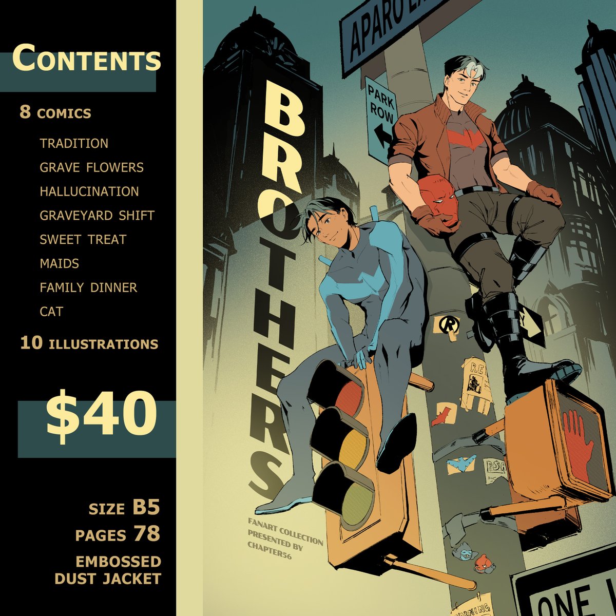 chapter_56's tweet image. 🌟PREORDERS OPEN!🌟

Brothers - a Jason Todd &amp;amp; Dick Grayson fanbook  

-B5 
-78p 
-Perfect bound with an embossed dust jacket 

🗓️Nov 1 - Nov 31
🛒chapter56.store

#dickgrayson #jasontodd