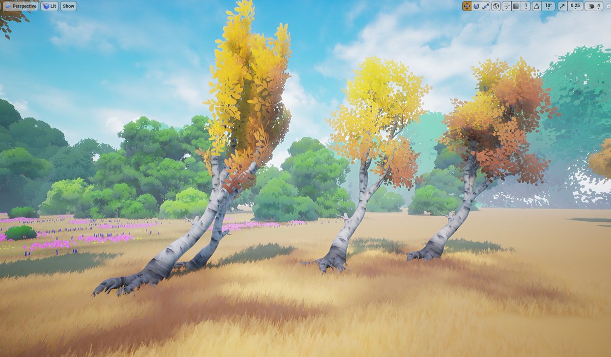 I decided to return to making the tutorials on YouTube. The first tutorials will be autumn-style vegetation. I plan to show how to create such a tree in SpeedTree in a simplified form in the upcoming tutorial. 🍂