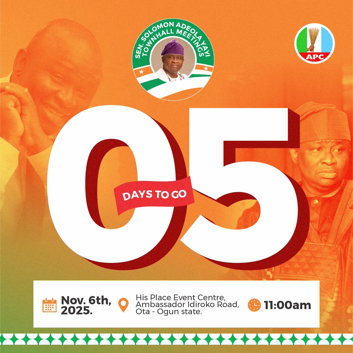 AriseOcom's tweet photo. 5 Days to go!

Let's talk about Ogun state's unity and Prosperity.

#YayiTownhallMeetings https://t.co/cgI4F26tDS