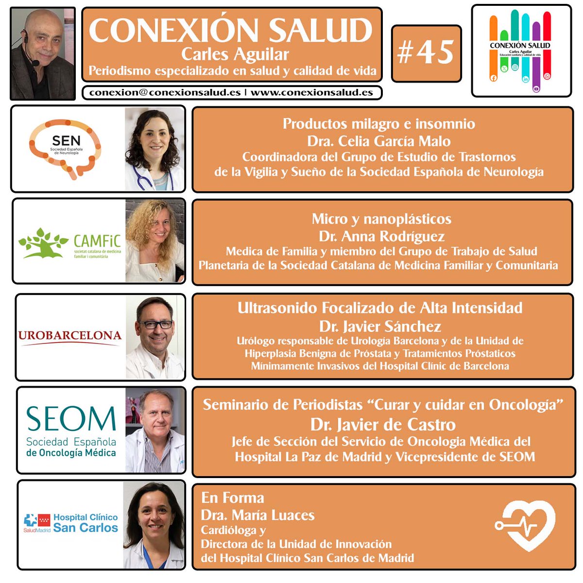 ✅ NUEVO PROGRAMA 
Episodio #45 - CONEXIÓN SALUD
 👉 👉 youtu.be/Fs_CRmfce7Y 👈 👈 

▶️ YOUTUBE PODCAST: bit.ly/3NjfWeK
▶️ SPOTIFY: bit.ly/3TZ4fOd
▶️ PODIMO: bit.ly/4eSGE9W

#ConexiónSalud
#Salud
#CarlesAguilar
conexionsalud.es