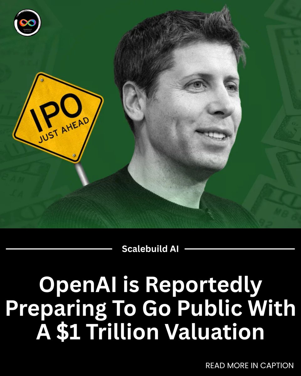 Scalebuild_ai's tweet image. One company. A $1 trillion valuation.

OpenAI is gearing up for what could become one of the largest tech IPOs in history, with a potential valuation reaching $1 trillion. The move underscores just how central artificial intelligence has become to the global economy.
.
.
#OpenAI