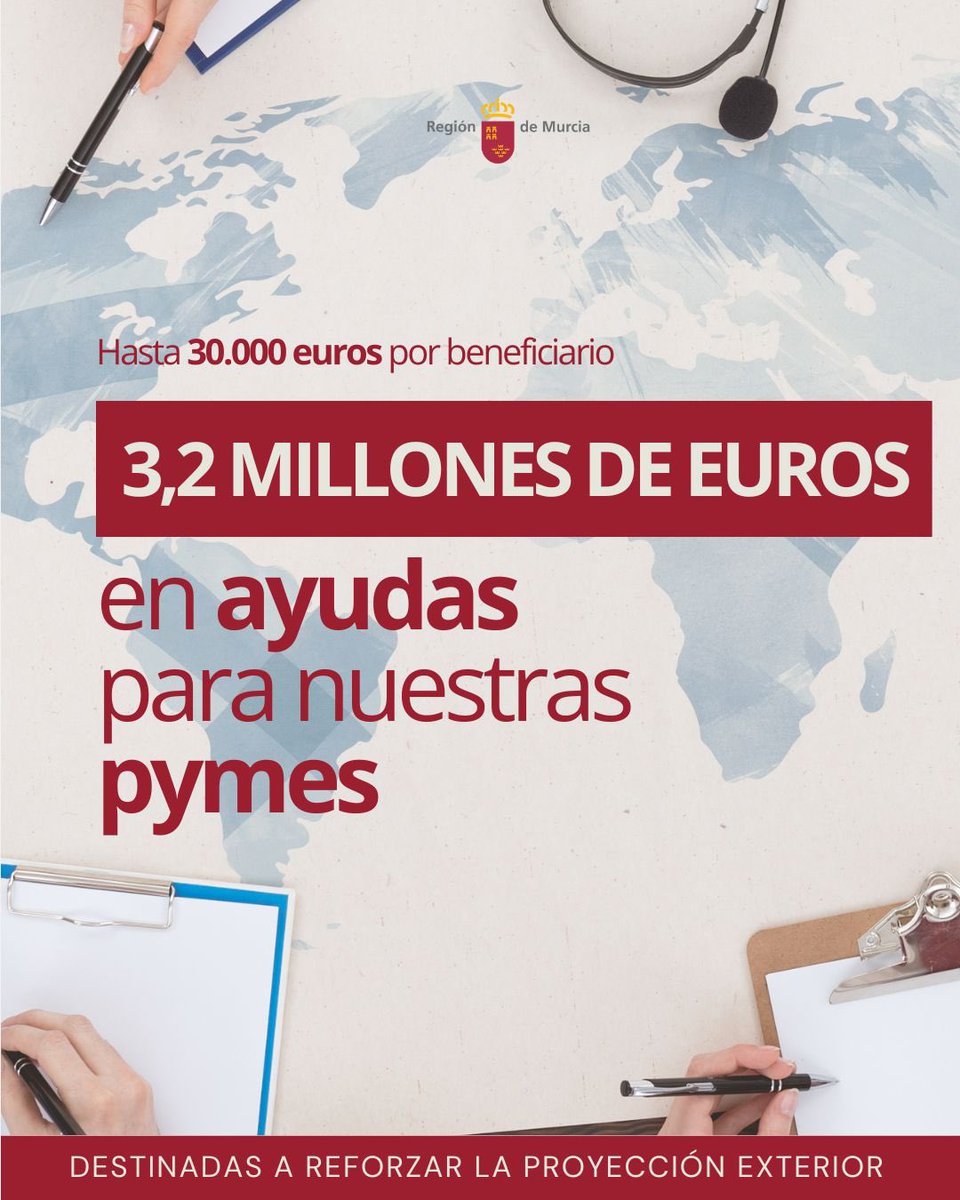 regiondemurcia's tweet image. 🚀 🌏 Impulso a nuestras #PYMES.

👉🏼 Tenemos en marcha una convocatoria de 3,2 millones de euros para reforzar su proyección exterior.

👉🏼  Hasta 30.000 euros por beneficiario.

➕ Competitividad.
➕ Internacionalización. 

📆 Se pueden solicitar hasta el 31 de diciembre.

ℹ️…