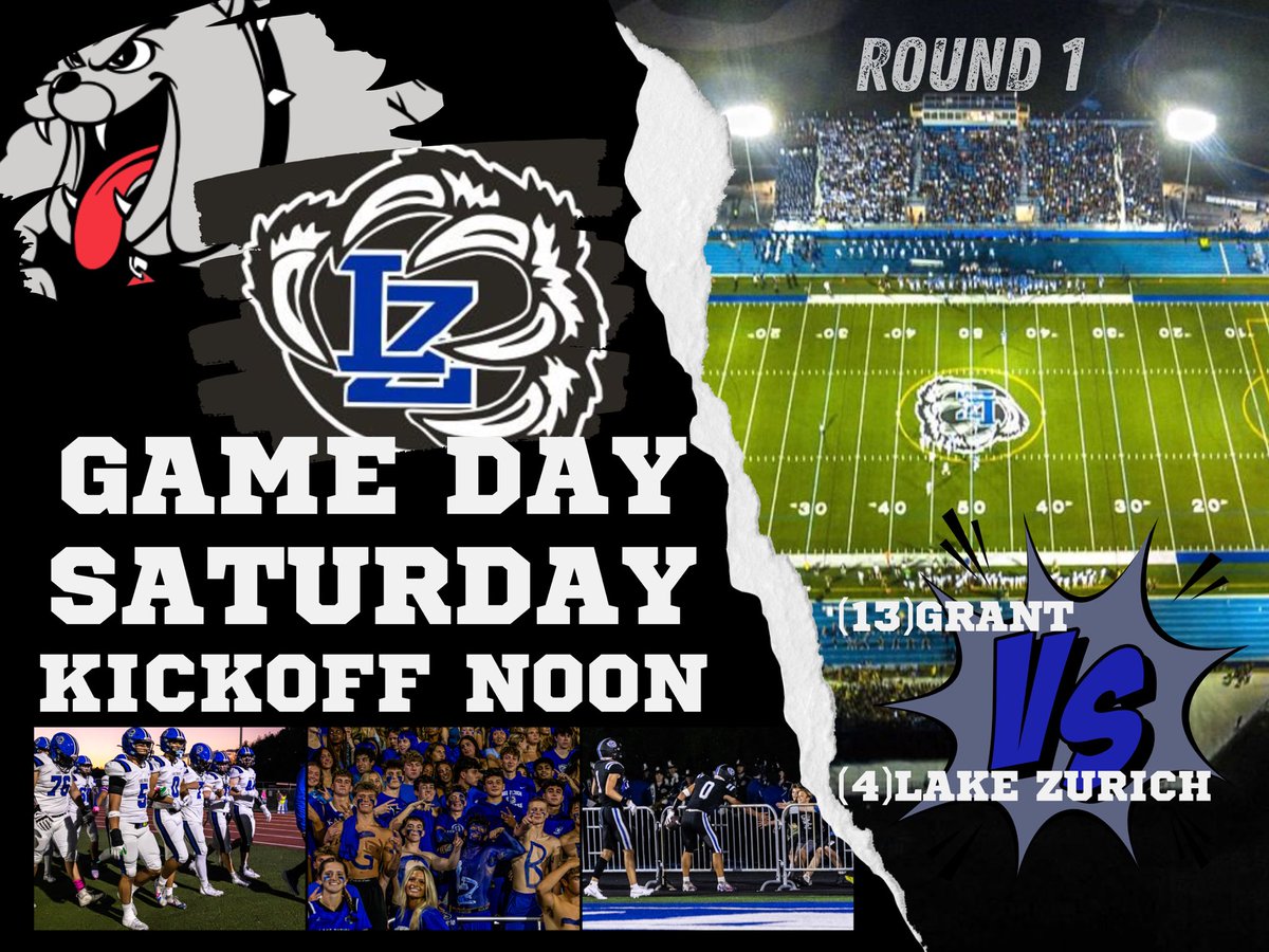 IHSA 6A Playoffs Round 1: LZ Bears take on Grant Bulldogs @LZHS at High Noon. All W-L gone, everyone is 0-0.. The Bears are ready to make a splash in the playoffs after missing out in postseason in 24’. ⁦<a href="/LZHSBEARS/">LZHS BEARS</a>⁩ ⁦<a href="/LZHSFootball/">LZHS Football</a>⁩ ⁦<a href="/lzhsathletics/">LZHS Athletics</a>⁩