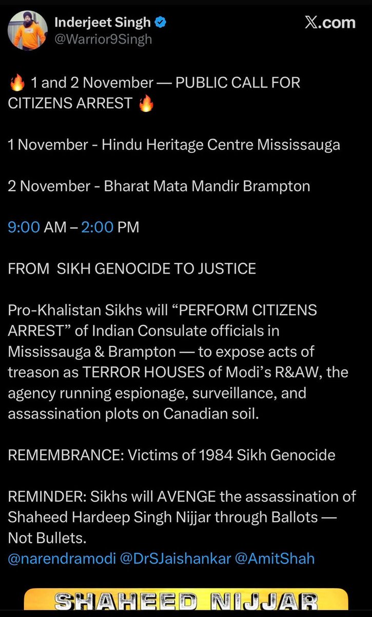 Khalistanis are getting increasingly more deranged in Canada the more we enable their behaviour.
Here we have a man arrested on multiple weapons charges threatening to preform some “citizens arrest” on people outside various Hindu temples. The irony.
These people need to get a