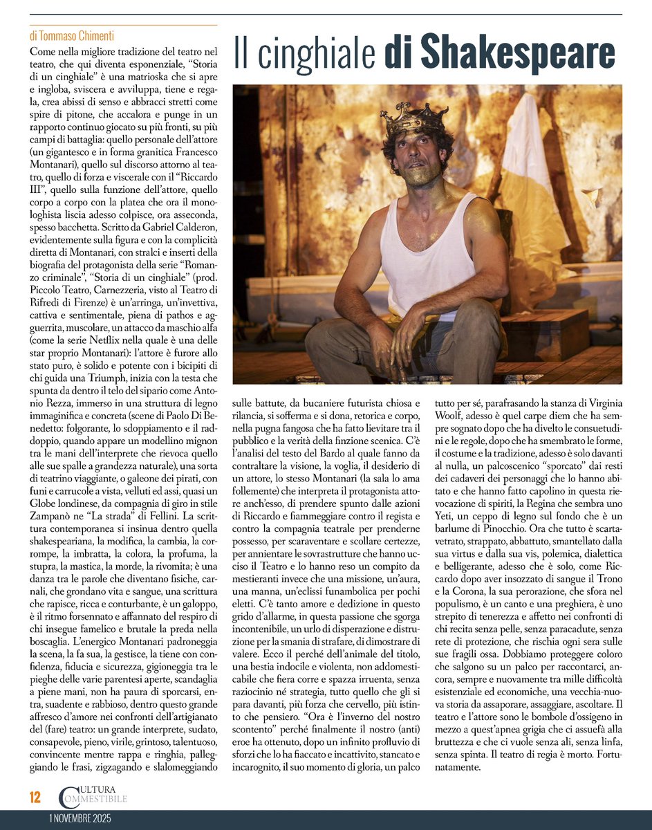 La #recensione di #storiadiuncinghiale #francescomontanari #teatrodellapergola #firenze #tommasochimenti #culturacommestibile #riccardoIII