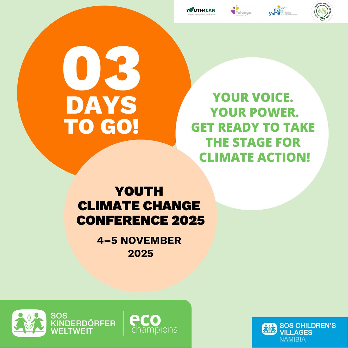 Only 3 days to go!
Get ready to turn your ideas into action at the Youth Climate Change Conference 2025 

 4–5 November 2025
 Let’s shape a sustainable future together!