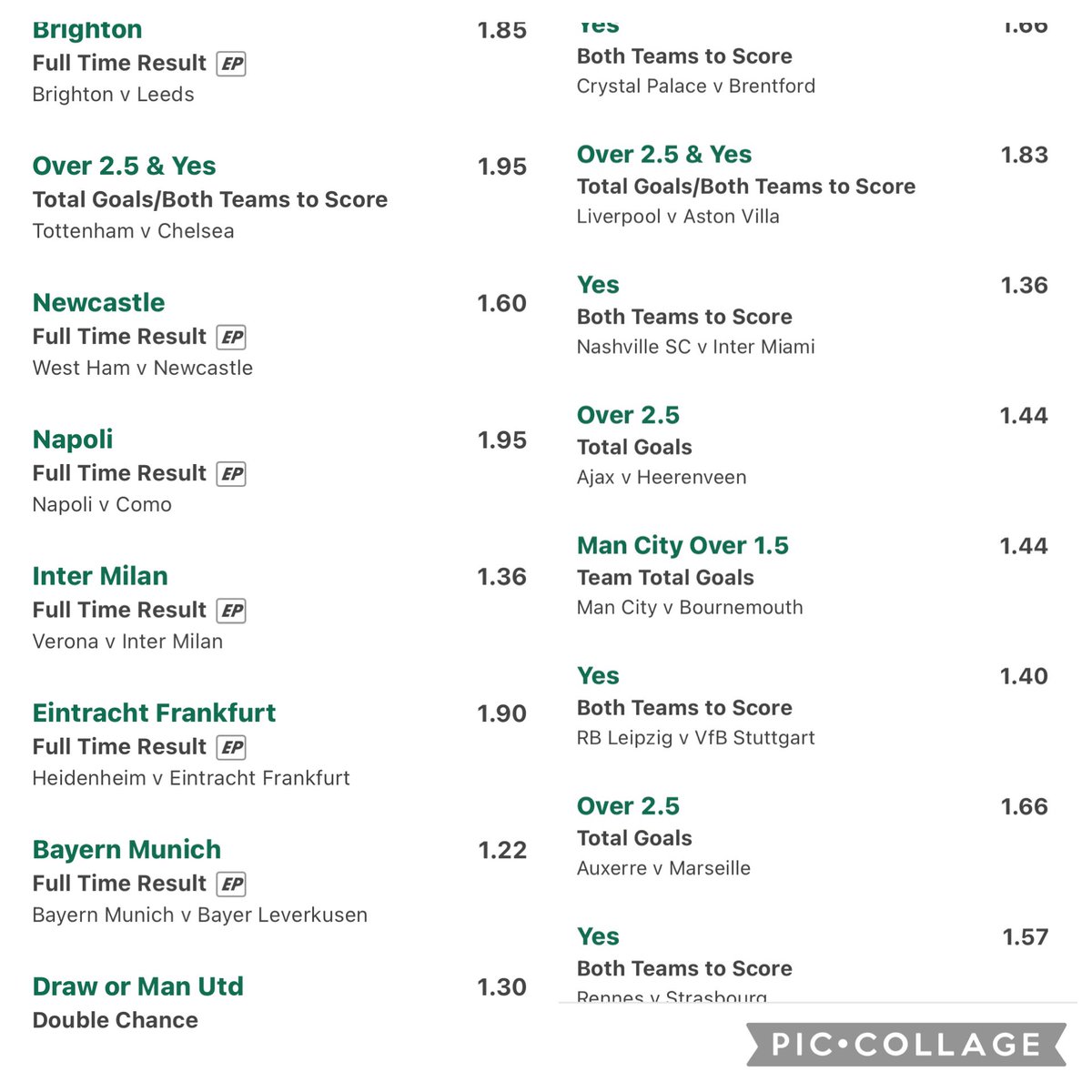 Weekend Mega Accas⚡️

Yes, each column is a separate bet.👍

Drop a ❤️ if you’re on🙌