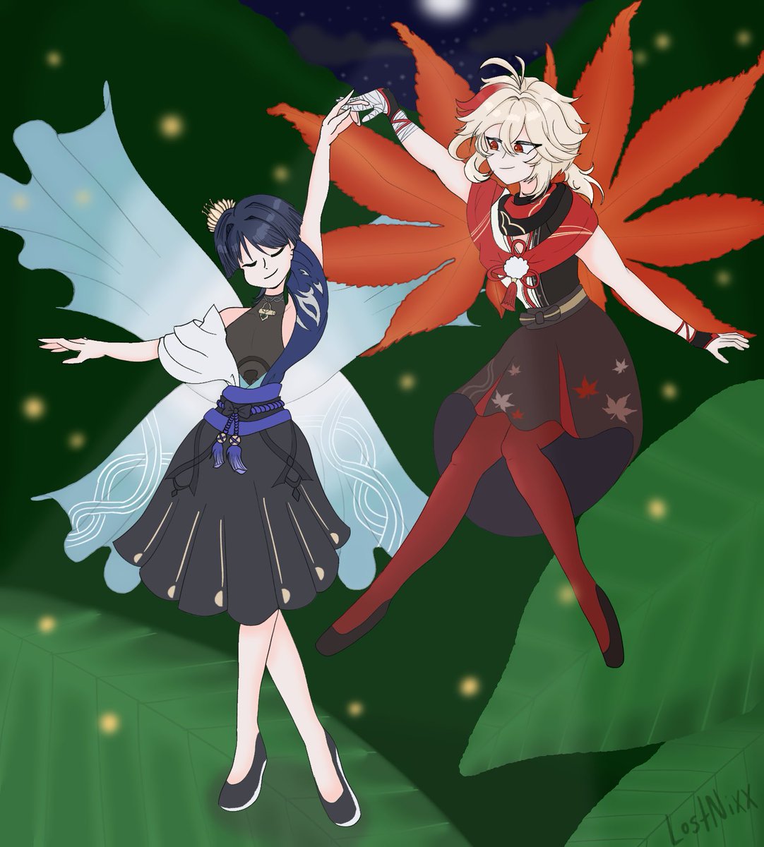 LostNixx's tweet photo. Day 1: Fae 🧚‍♀️✨

Sorry this is so late! Didn’t expect it to take this long!

Two fairies dancing under the moonlight.💗 #fairytalekzscr #kazuscara https://t.co/F4sNhy6apN