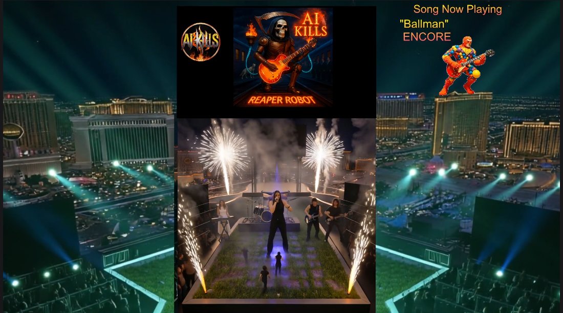 Thank you to those that attended tour stop #3 of the Reaper Robot World Tour above a haunted house in Las Vegas, Nevada USA. AI Kills started playing (early, again!) at 6:40pm and stopped playing at 9:10pm including two encore performances, a total of 25 songs with multiple songs