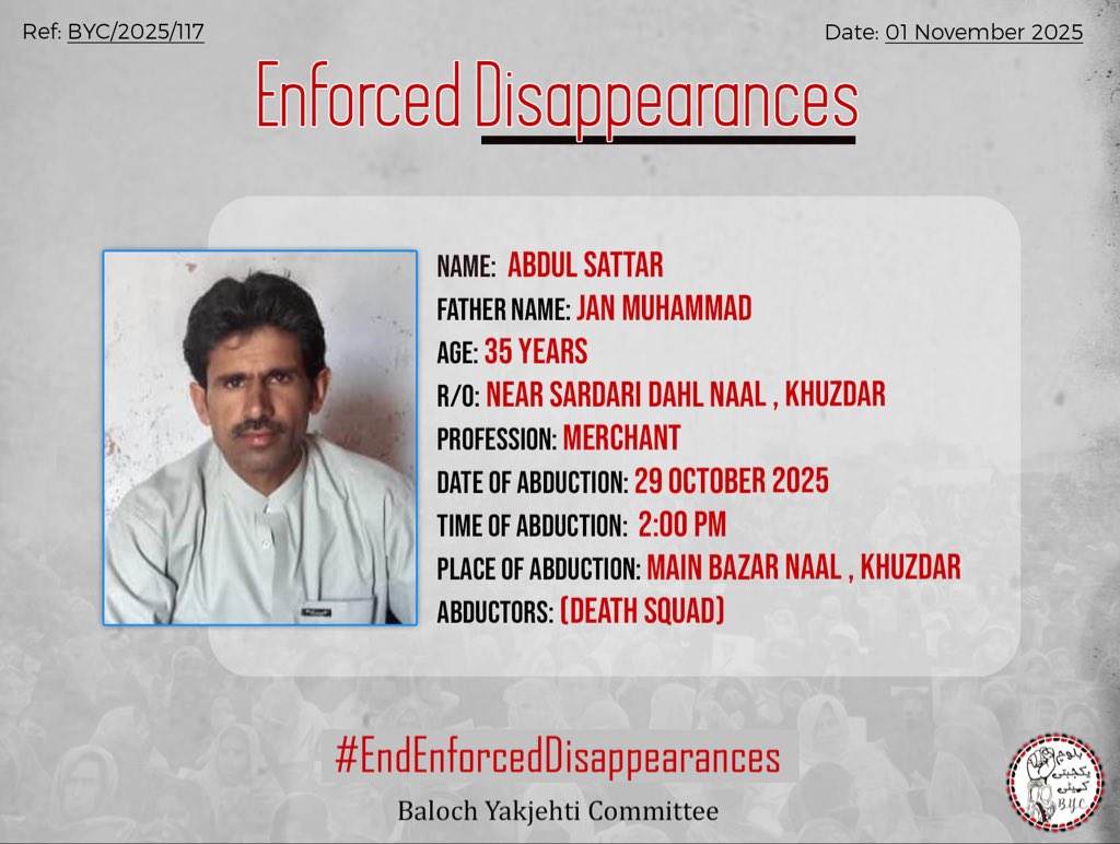 BalochYakjehtiC's tweet image. 𝗘𝗻𝗱 𝗘𝗻𝗳𝗼𝗿𝗰𝗲𝗱 𝗗𝗶𝘀𝗮𝗽𝗽𝗲𝗮𝗿𝗮𝗻𝗰𝗲𝘀!

#EndEnforcedDisappearances
#StopBalochGenocide
