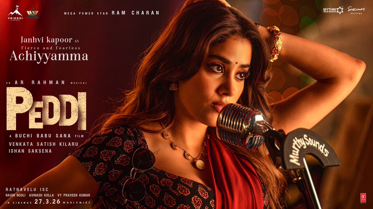 Filmy_Time's tweet image. Our #Peddi's love with a firebrand attitude 😎🔥

Presenting the gorgeous #JanhviKapoor as #Achiyyamma ❤‍🔥

#PEDDI GLOBAL RELEASE ON 27th MARCH, 2026.

Mega Power Star @AlwaysRamCharan  @NimmaShivanna #JanhviKapoor @BuchiBabuSana @arrahman @RathnaveluDop @artkolla @NavinNooli