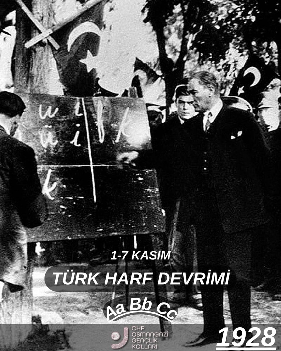 Harfin değiştiği gün, bir milletin ufku aydınlandı.
Türk Harf Devrimi, cehalete karşı atılmış en güçlü adım, Cumhuriyet’in kalemle yazılmış devrimidir.
Türk Harf Devrimi Haftası kutlu olsun!

#HarfDevrimi #CumhuriyetDevrimleri #CHPGençlik #OsmangaziGençlik #Atatürk