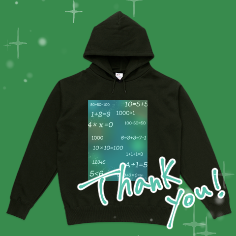 「すごそうですごくない数式」のポケットレスパーカー(10オンス)が売れたよ🎊 #Tシャツトリニティ  ttrinity.jp/product/339845… 

ご注文をいただきました🍀
パーカーのご注文は初めてです！
ありがとうございます😊