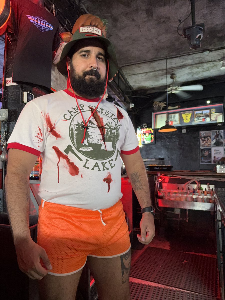 Phoned it in a bit at work this year. This year the theme was slashers. I worked happy hour which means I wasn’t gonna get many people in costumes. So I didn’t want to go all out. So I just went as a counselor who got killed at camp crystal lake.