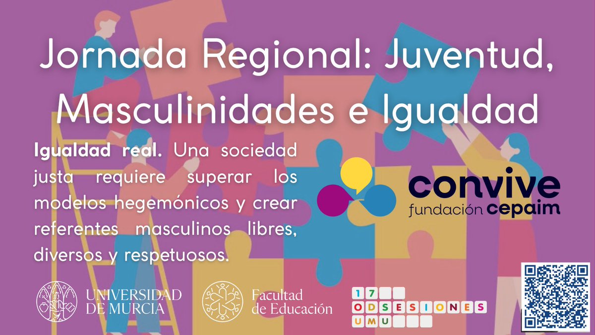💬 ¿Qué significa ser joven e igualitario hoy?

El 5/Nov acogemos la Jornada Regional “Juventud, Masculinidades e Igualdad” 🎓

📍 Facultad de Educación
🕘 9:30–20:00 h
📢 Enmarcada en el Programa #ODSesiones 🌍

👉 Más info: cepaim.org/evento/jornada…
#Masculinidades #Igualdad #UMU