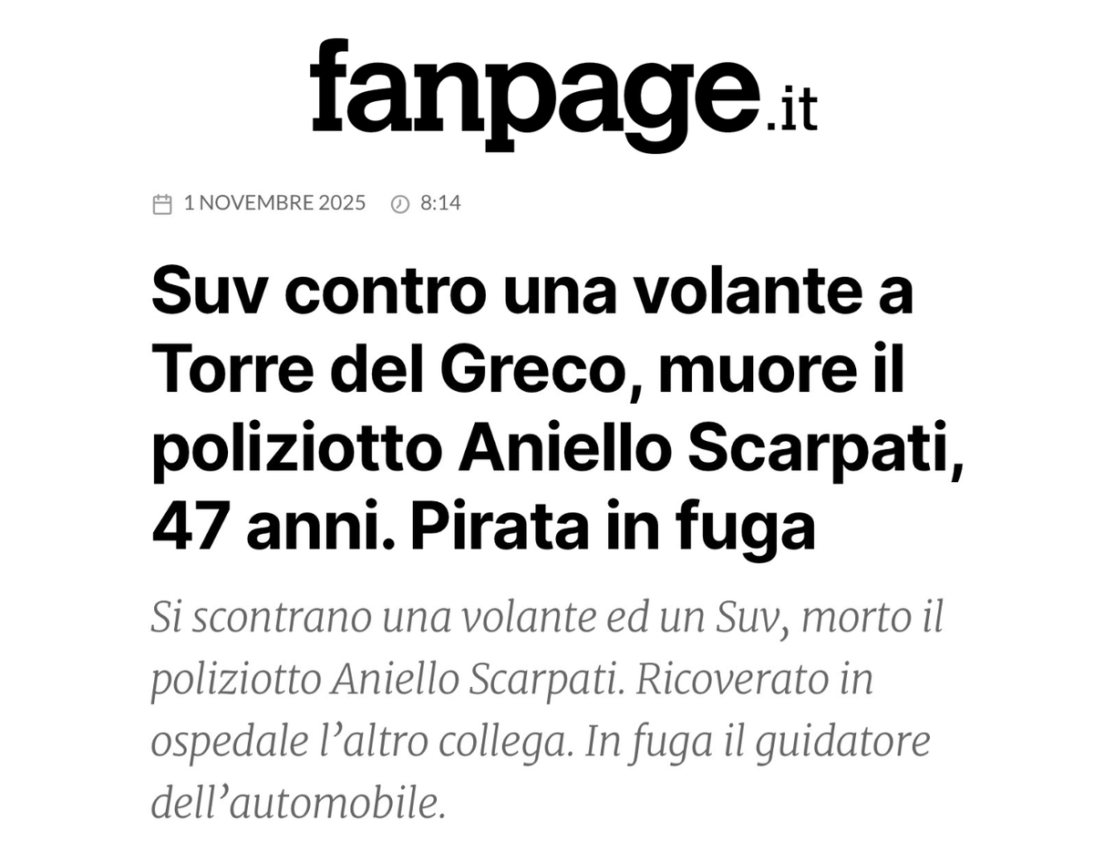 Roberto_Fico's tweet photo. La morte di Aniello Scarpati è una ferita profonda per tutta la nostra comunità. Una tragedia dolorosa. Ai suoi cari va tutta la mia sincera vicinanza. E un pensiero colmo di apprensione lo rivolgo al collega che era al suo fianco nella volante e che ora è in condizioni critiche. https://t.co/BoZREnpZVH