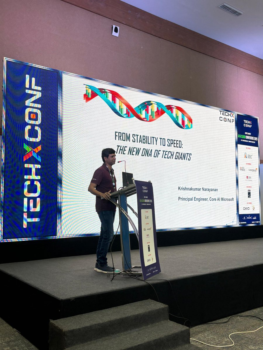 TechXConf's tweet image. 🚀 Session Live at TechXConf 2025!

In Track 4, Krishnakumar Narayanan is presenting:

🎯 “From Stability to Speed: The New DNA of Tech Giants.”

Explore how leading tech companies are balancing stability with speed to innovate faster, scale smarter, and stay ahead in a rapidly…
