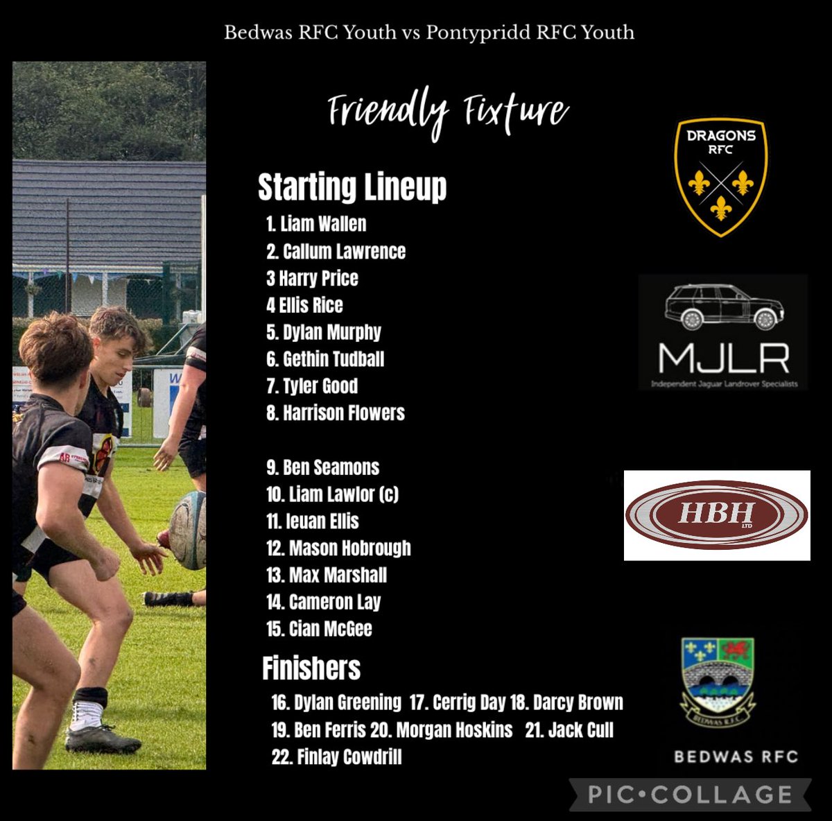 Today we travel to Sardis Road to take on <a href="/PontypriddYouth/">Pontypridd RFC Youth</a>. Kick off is at 14:30 🕝. 
Come along and support your Bedwas boys. 
Here’s your team sheet for today. ⚫️⚪️
#wassyouth