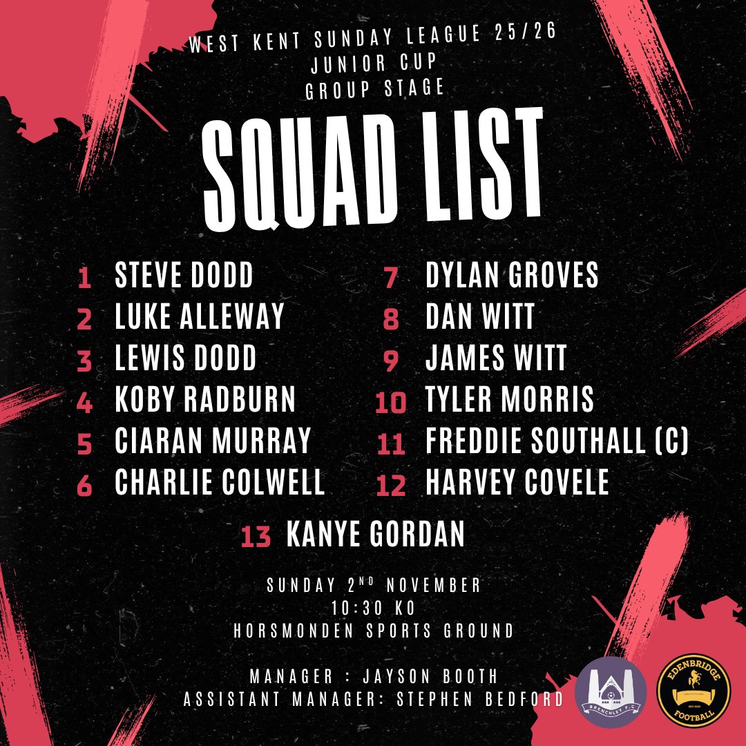 SQUAD ANNOUNCEMENT FOR THIS WEEKENDS GAME VS BRENCHLEY 🔴⚫️