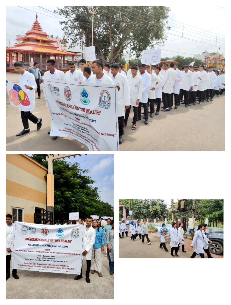 DoctorsTribe's tweet image. An @IAPSM_Official and @ICMRDELHI joint initiative — Awareness Rally on “One Health” with the theme “One World, One Health – United for Human, Animal, and Environmental Well-being”, was organized by NSC GMC, Khandwa  MBBS students actively participated in the rally. @MoHFW_INDIA