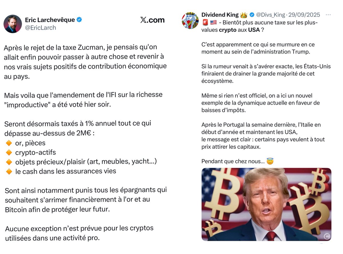 Deux salles, deux ambiances.

Les députés français, qui sont probablement les personnes les plus improductives du pays,

Viennent de voter un amendement visant à taxer la fortune « improductive », incluant notamment les cryptomonnaies.

Un impôt annuel sur les personnes