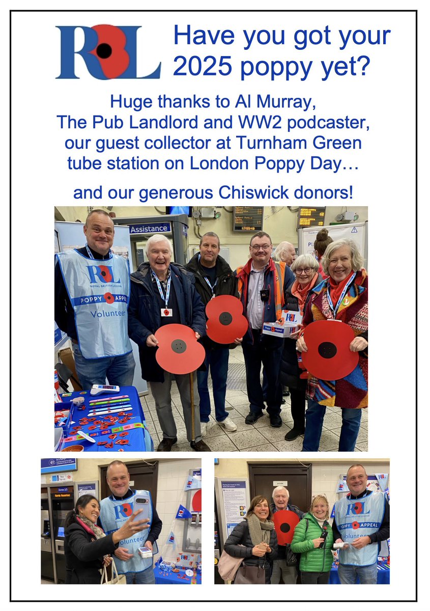 TorinDouglas's tweet image. If you’ve not got your 2025 @PoppyLegion poppy yet, they’re on sale @TfL #TurnhamGreen station today and tomorrow - and at the Chiswick Flower Market @ChiswickFlowers. #RoyalBritishLegion #PoppyAppeal
#Veteran #ArmedForcesCommunity #Chiswick