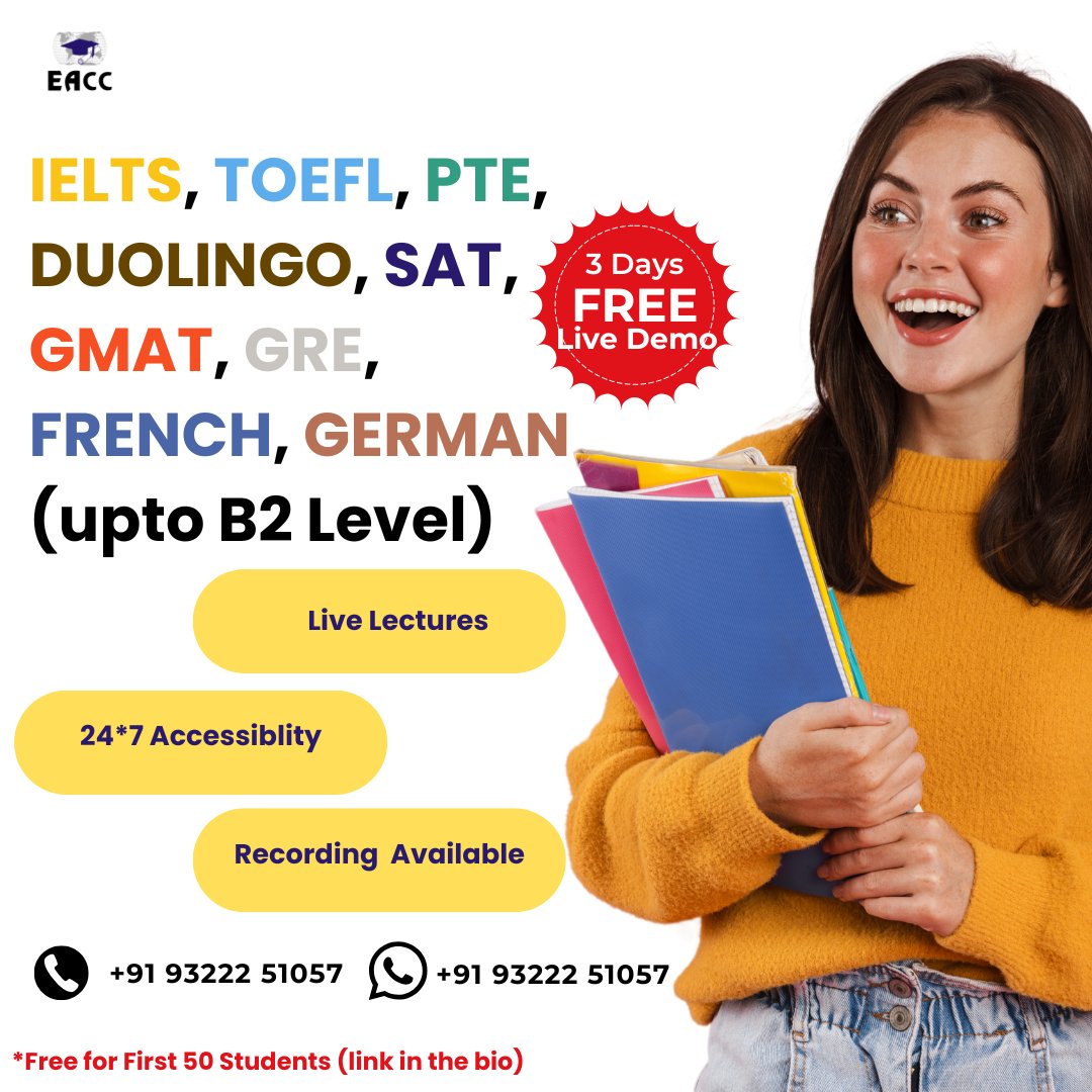 EACC_2000's tweet photo. 📚✨ Planning to Study Abroad?

Start your journey with top global test prep — all under one roof! 🌏✅

We offer expert coaching for:
⭐ IELTS, TOEFL, PTE, DUOLINGO
🎯 SAT, GMAT, GRE
🗣️ French &amp; German (Up to B2 Level!)

Register Now:
🔗 https://t.co/P7lG6pGuFQ https://t.co/SYbg3ZtmNL