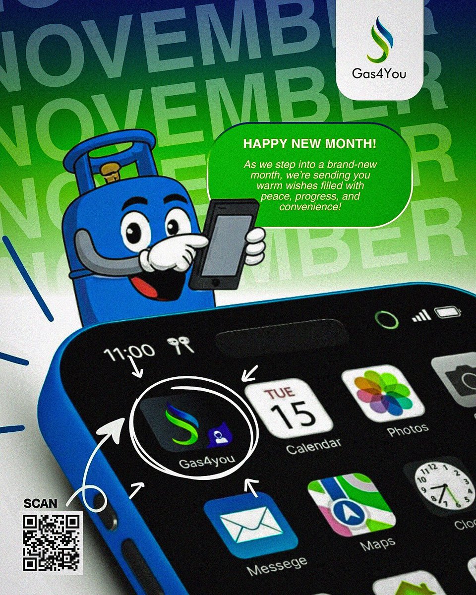 Gas4youltd's tweet photo. Your November just got a whole lot more convenient! 

Why step out when you can just tap? Download the Gas4You app and get peace of mind and a fully refilled gas cylinder delivered to you.

Peace. Progress. Convenience. 
That's the Gas4You promise!

#Gas4You #HappyNewMonth #lpg https://t.co/UsW7CwHx3Y