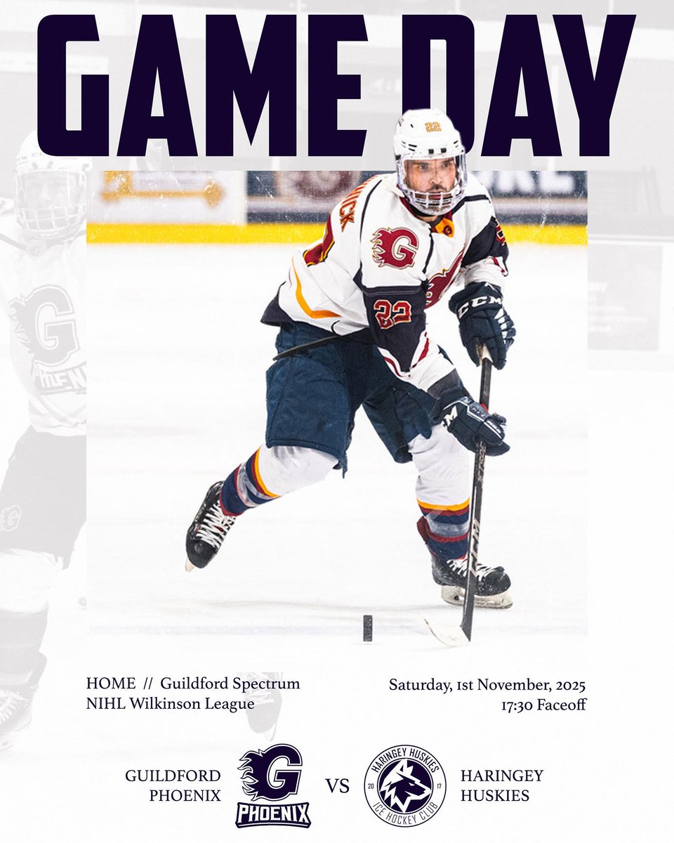 𝐆𝐀𝐌𝐄 𝐃𝐀𝐘!🚨 

🆚 Haringey Huskies 🐾 
🗓 Saturday 1st November
🏡 Home
🏟 Guildford Spectrum
🕠 17:30
🎟️ Adult: £8 // 5yrs-17yrs: £2 // Under 5: FREE // Concession: £5
🎟️All tickets purchased on game day🎟️ 
🅿️ Free Parking

#GuildfordPhoenix #NIHL #IceHockey 🔥🐦‍🔥