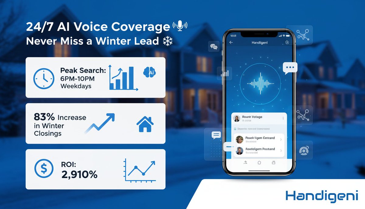Winter isn't the "slow season" for real estate—it's when the most serious buyers are searching.

30-40% fewer competing listings = more attention on YOUR properties

But here's the catch: They're searching at 7-10 PM when you're unavailable.

Miss that call? Your competitor just