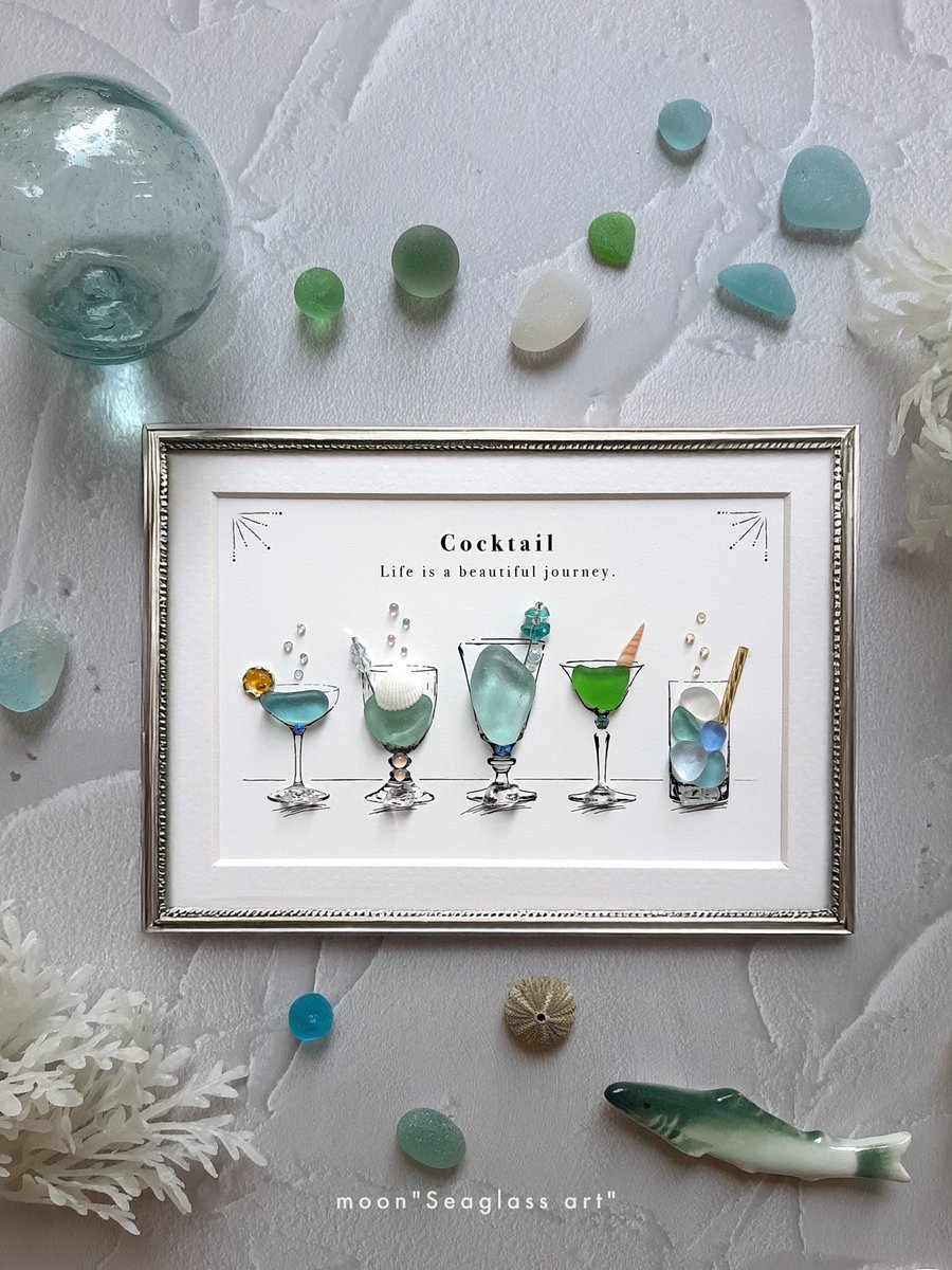 N935シーグラスアート真夏のひまわりカクテル 海色 ウサギインテリア 置物 2025年最新ママのお手製の人気アイテム - メルカリ