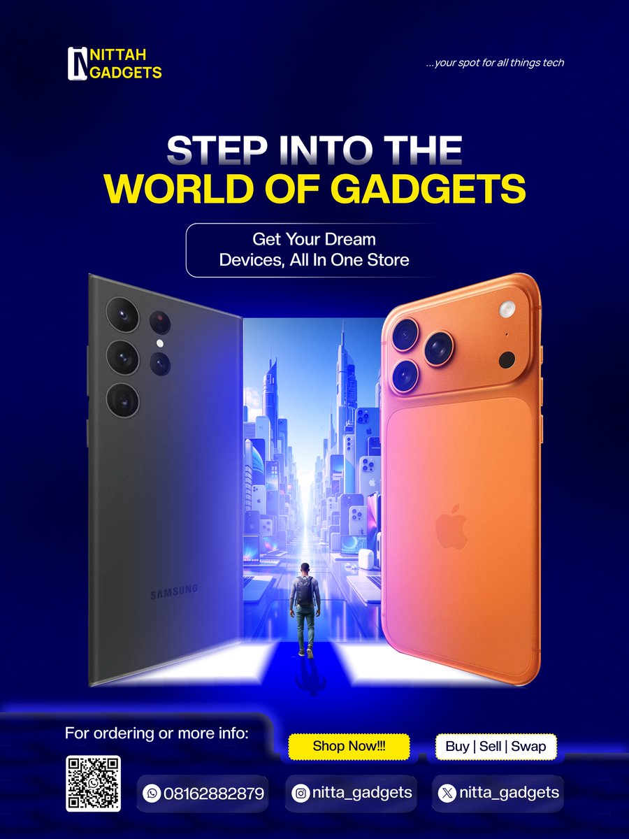 BollerVisuals's tweet photo. Social media flyers design for NITTA GADGETS

They wanted a bright design, that will look Gen Z and attractive, so i delivered this, keeping it clean and clear, with good layouts and a great footer

Your comments on it will be highly appreciated🙌😌 https://t.co/rGFgUuDGiL