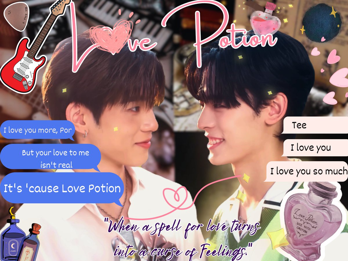 PolarbearPpor's tweet image. #porteeteepor AU!

Love Potion

TeeTee, a young witch skilled in crafting potions, never expected that the love potion he made for a client would be drunk by Por—the one he loves.

And when a spell for love turns into a curse of feelings, chaos begins.