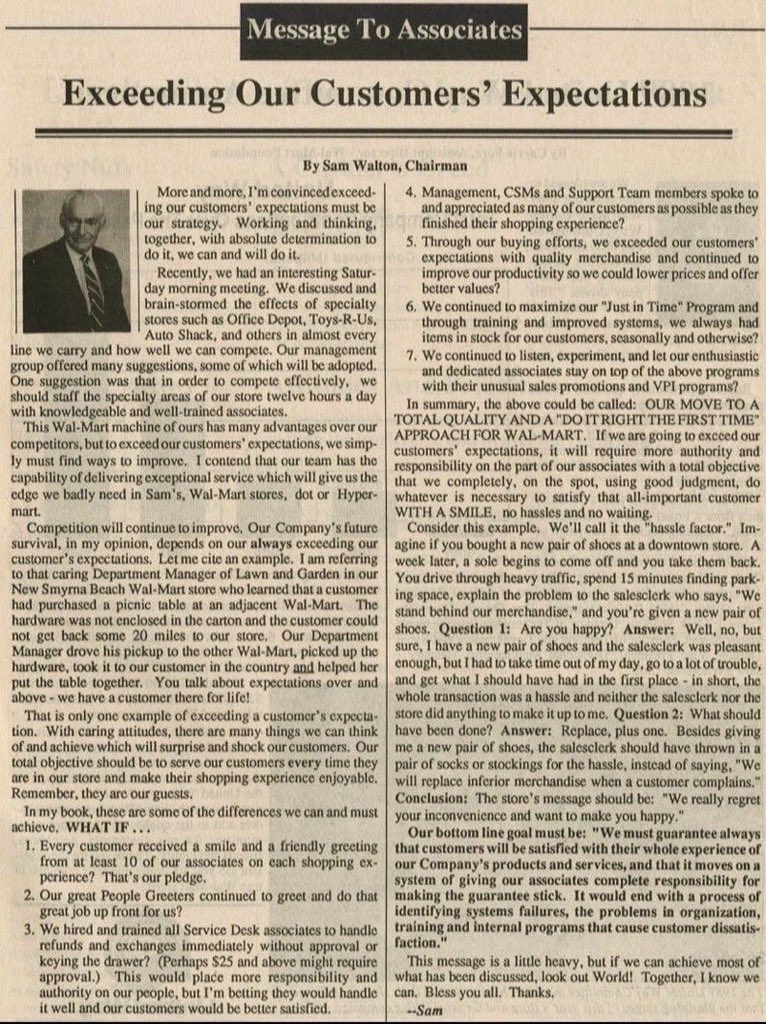 F_Compounders's tweet image. “Exceeding our customers expectations must be our strategy.”

Sam Walton writes about Exceeding Customer Expectations
